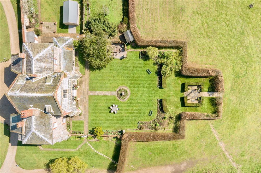 Overhead at Butley Priory, Woodbridge, Suffolk and the large grounds at Butley Priory, Woodbridge