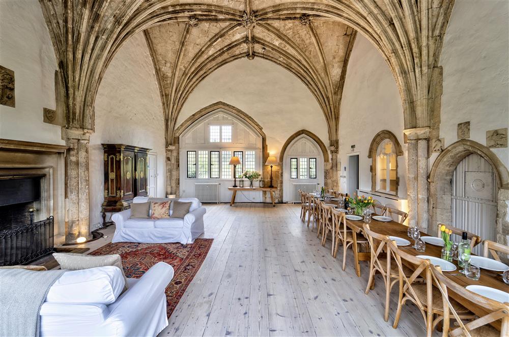The Great Hall is a vast room that often hosts wedding parties at Butley Priory, Woodbridge