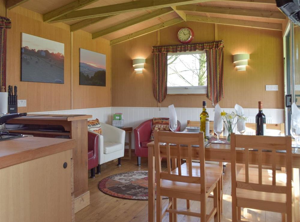 Open plan living space at Butterfly Lodge in Saron, Dyfed