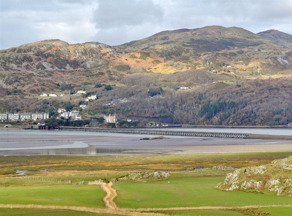 View from hill behind property showing Barmouth bridge and Barmouth at Hen Ysgubor, 