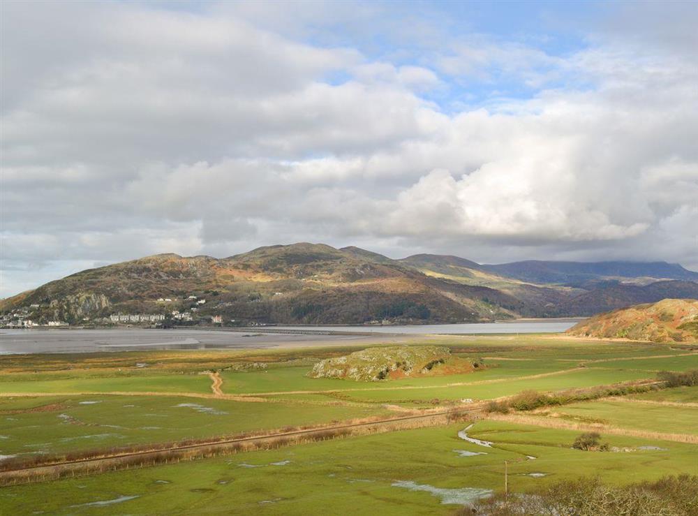 View from hill behind property showing Barmouth on the Mawddach estuary at Hen Ysgubor, 