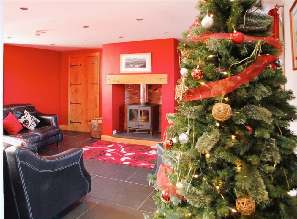 Living room at Christmas at Bwthyn Onnen in Ystrad Meurig, Ceredigion., Dyfed