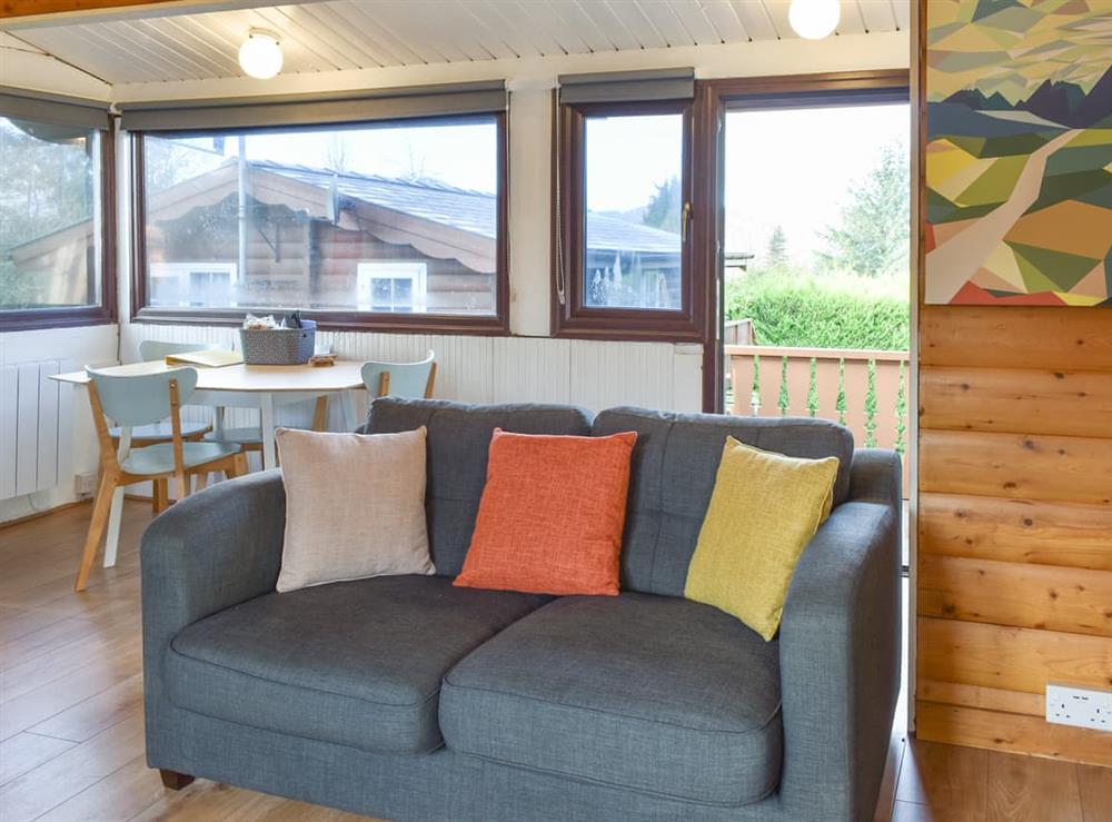 Open plan living space at Cabin 174 in Trawsfynydd, near Blaenau Ffestiniog, Gwynedd