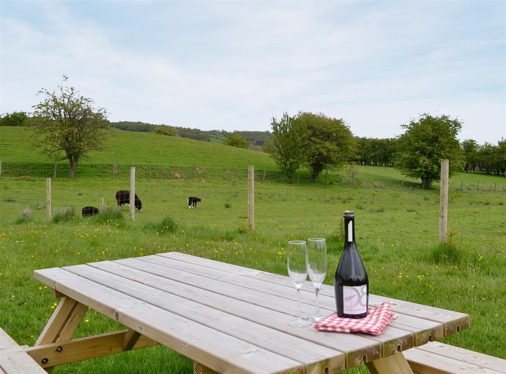 Sitting-out-area at Caeley Barn in Penybont, near Llandrindod Wells, Powys