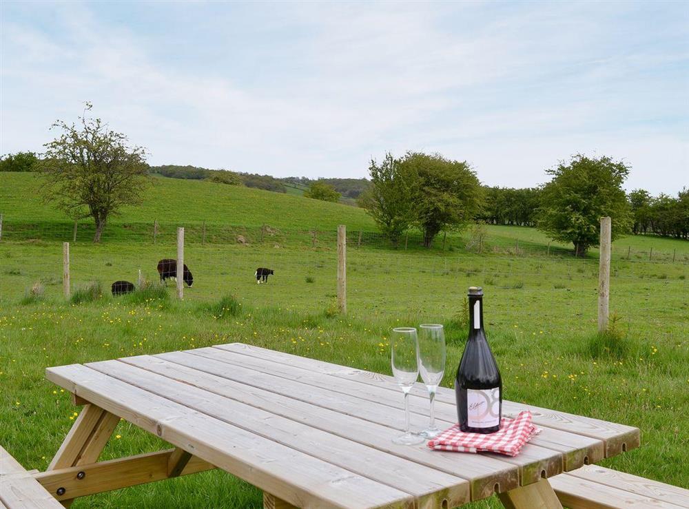 Sitting-out-area with views of the surrounding area at Caely Barn in near Llandrindod Wells, Powys
