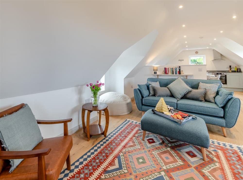 Open plan living space at Caerau Bach in Trefin, near St David’s, Dyfed