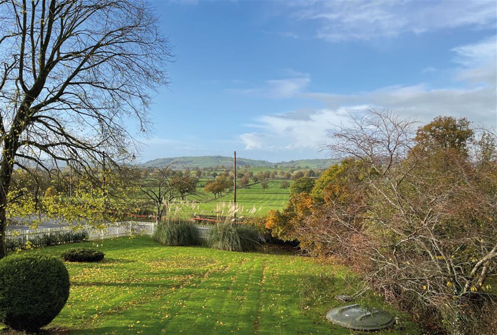 Incredible countryside views from the garden at Calcot Farmhouse, Montgomery
