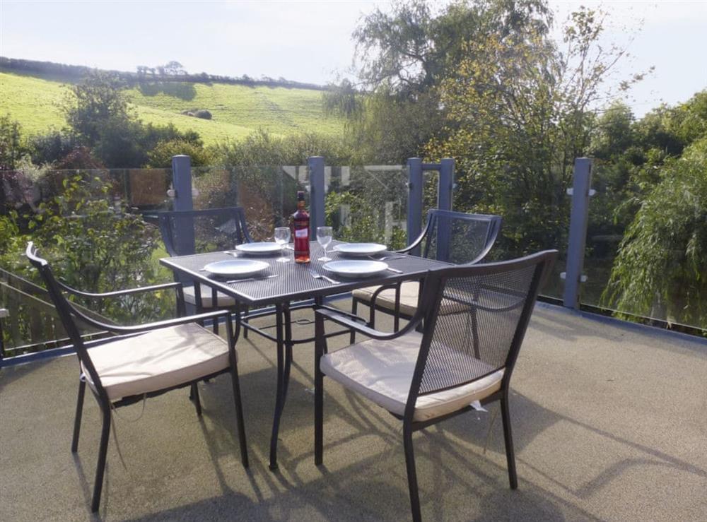 Large roof terrace at Camelia Cottage in Polmassick, near St Austell, Cornwall, England