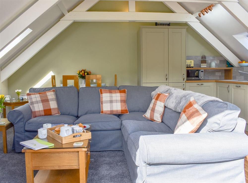 Well presented open plan living space at Camelia Cottage in Polmassick, near St Austell, Cornwall, England