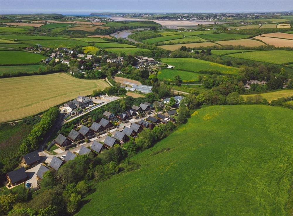 Aerial view of the property and the surrounding area at Camelog in Little Petherick, near Padstow, Cornwall
