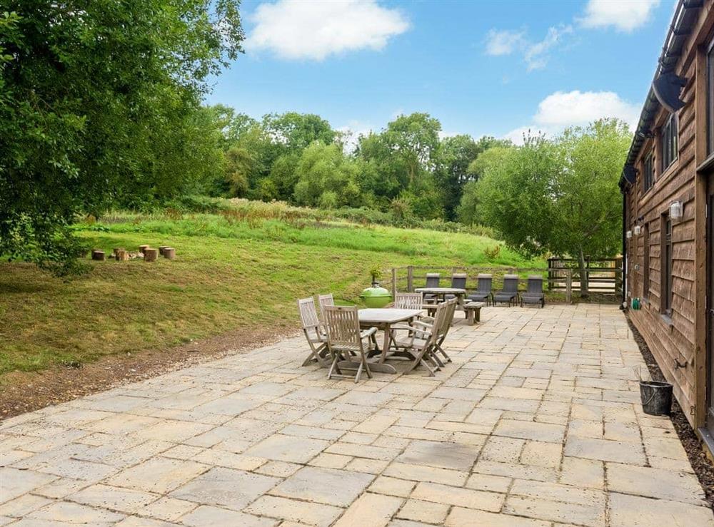 Spacious patio at Campden Barn in Chipping Campden, Gloucestershire., Great Britain