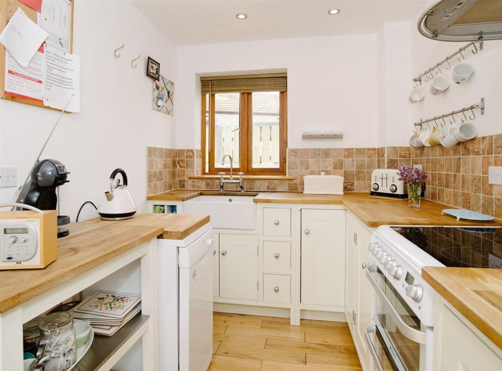 Kitchen area at Candles Cottage in Cubert, near Newquay, Cornwall