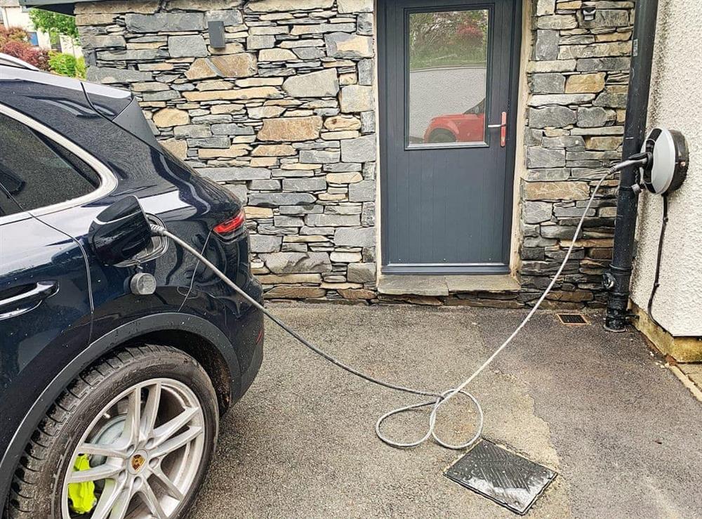 Electric car charging point at Cannondale in Annisgarth, near Windermere, Cumbria