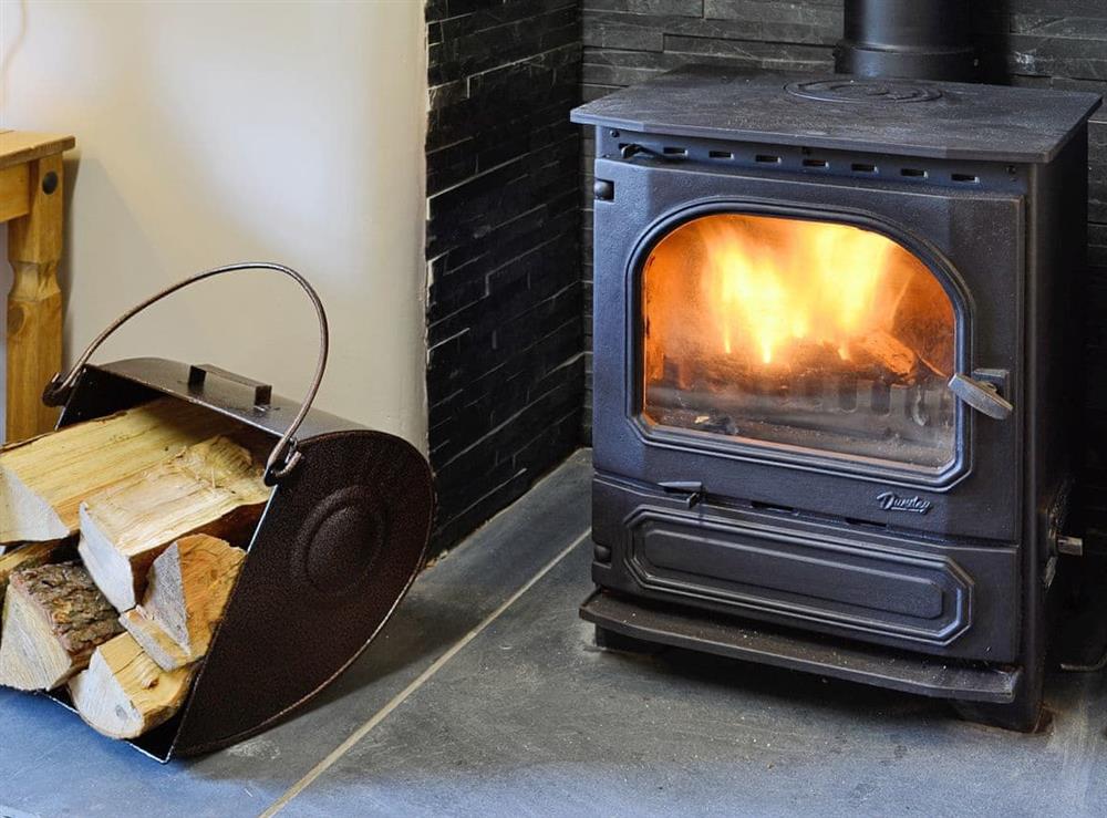 A cosy woodburner is available for guests to use at Capel Fawnog Bach in Talsarnau, Gwynedd