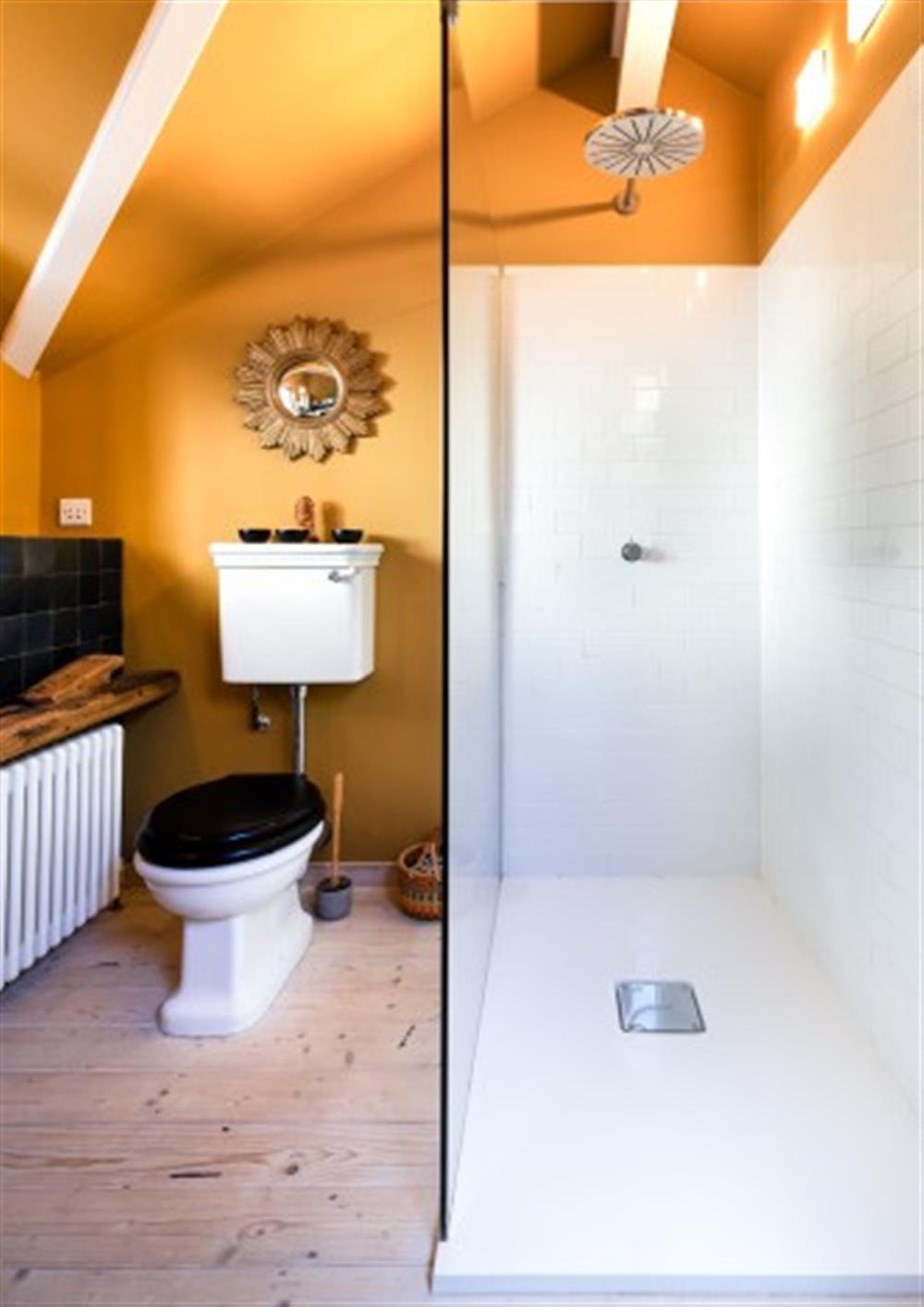 There's also a large shower cubicle with a drench head in the family bathroom - perfect for those early mornings when you want to wake up and go. at Carabone Cottage in The Lizard