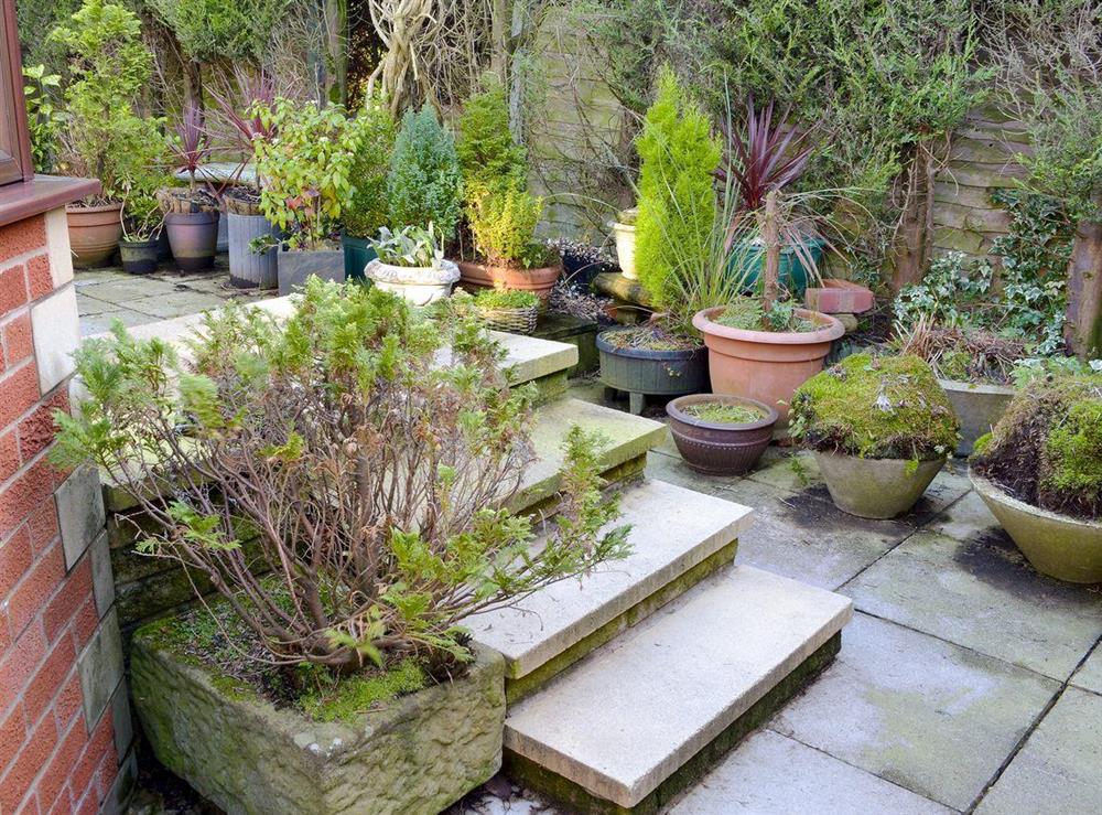 Delightful garden and patio area at Carmichael in Longridge, near Preston, Lancashire, England