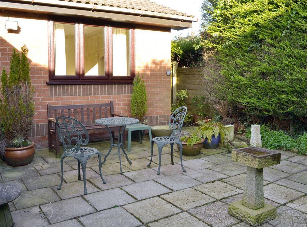 Spacious patio area at Carmichael in Longridge, near Preston, Lancashire, England
