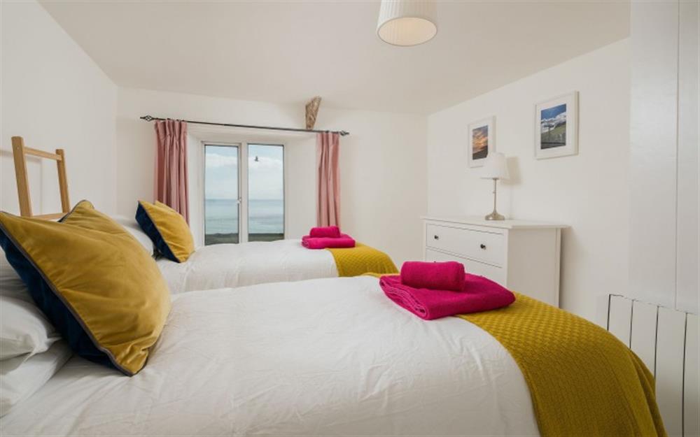 Views of the sea from both bedrooms. at Carne Rock in East Prawle