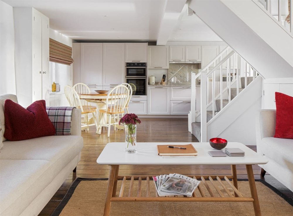 Open plan living space at Carr Cottage in Harewood, near Leeds, West Yorkshire