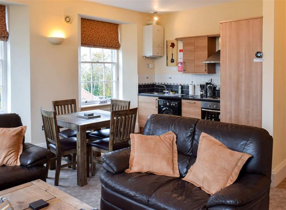 Open plan living space at Carr View Hall Apartment 3 in Sleights, near Whitby, North Yorkshire