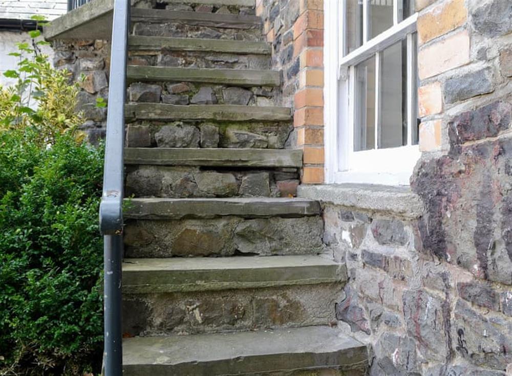 Stone steps to balcony and entrance at The Wye, 