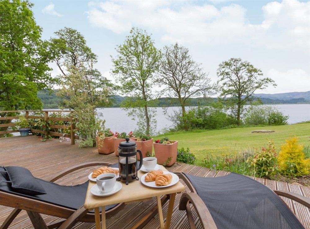 Take in the fabulous views from the decked patio area at Carsaig in Brig o’Turk, near Callander, Perthshire