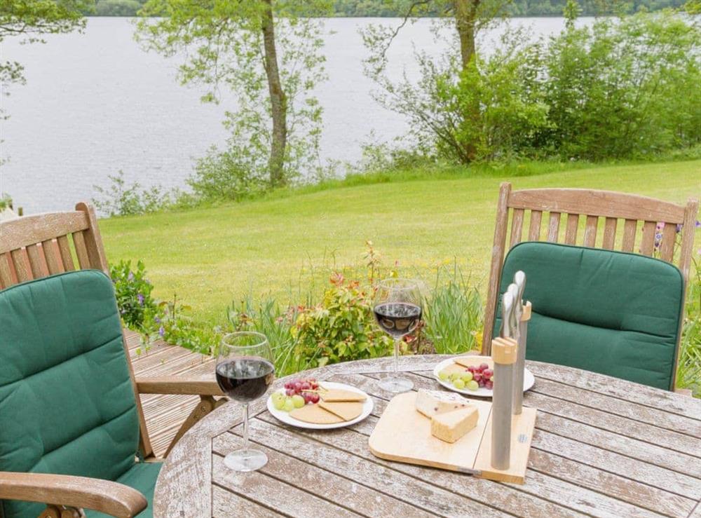 The decked patio area looks out over Loch Venacher at Carsaig in Brig o’Turk, near Callander, Perthshire