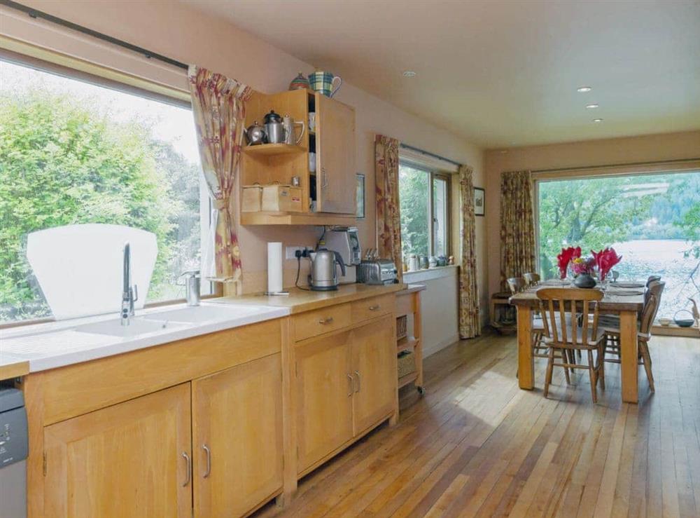 Well equipped kitchen/diner with loch views at Carsaig in Brig o’Turk, near Callander, Perthshire