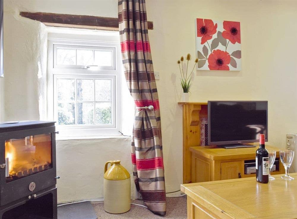 Charming living room with log burning fire at Carthouse Cottage in Ivy Court Cottages, Llys-y-Fran, Dyfed