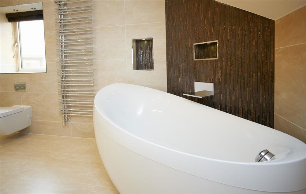 En-suite bathroom with waterfall shower, his & hers sinks, spa bath and built-in wall TV (photo 2) at Carus House, Burneside