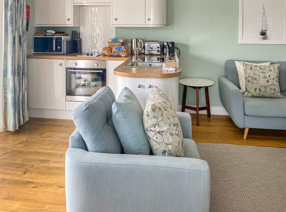 Open plan living space at Castaway in St Maws, near Falmouth, Cornwall