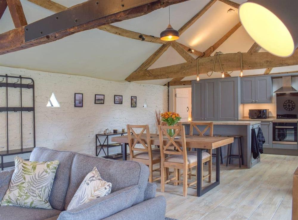 Open plan living space at Castle Beams in Hopton Castle, near Craven Arms, Shropshire