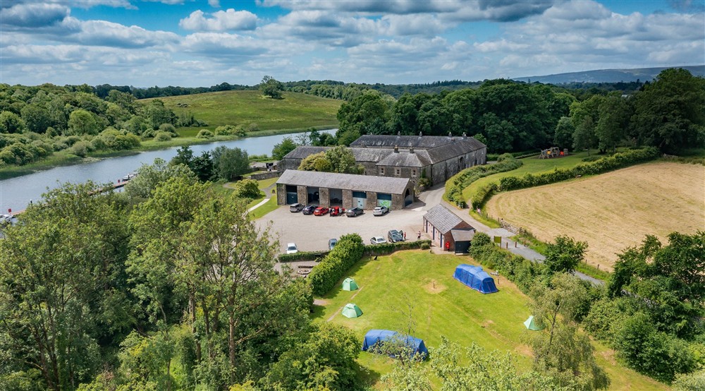An aerial view of Crom Campsite, County Fermanagh at Castle Ward Bunkhouse in Downpatrick, County Down