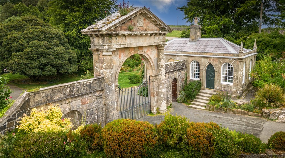 The exterior of Bishops Gate Lodge, County Londonderry at Castle Ward Bunkhouse in Downpatrick, County Down
