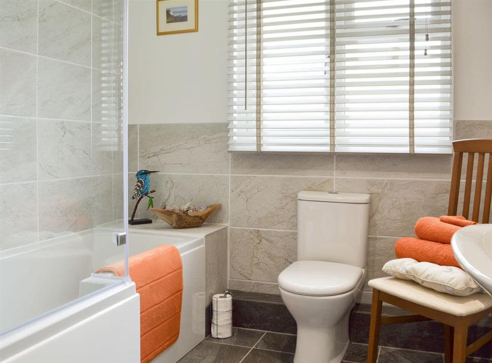 Family bathroom with shower over bath at Cedar Lodge in Cowbeech, near Hailsham, East Sussex