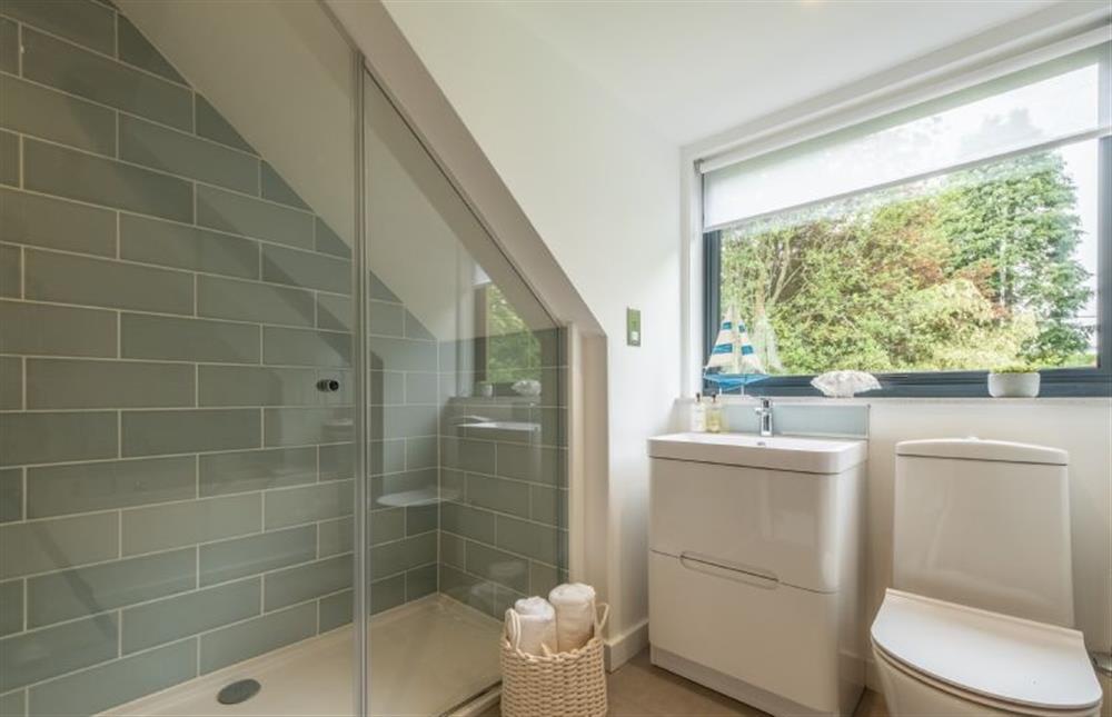 and large walk-in shower cubicle at Cedar Lodge, High Kelling near Holt