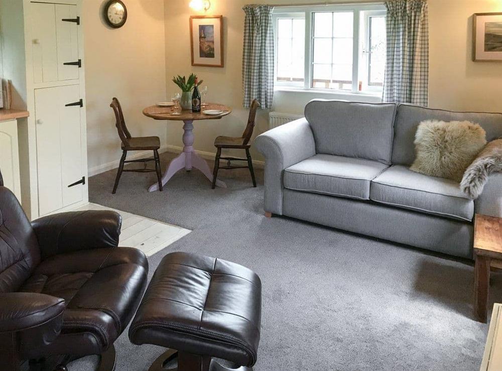 Open plan living space at Cedar Lodge in Llanfair Talhairarn, near Abergele, Conwy, Clwyd