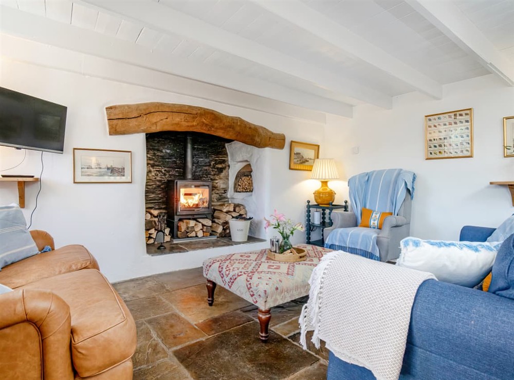 Living area at Cellars Cottage in Portscatho, Cornwall