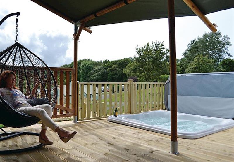 Hot tub on the decked area at Foxglove at Celtic Escapes in Narberth, South Wales