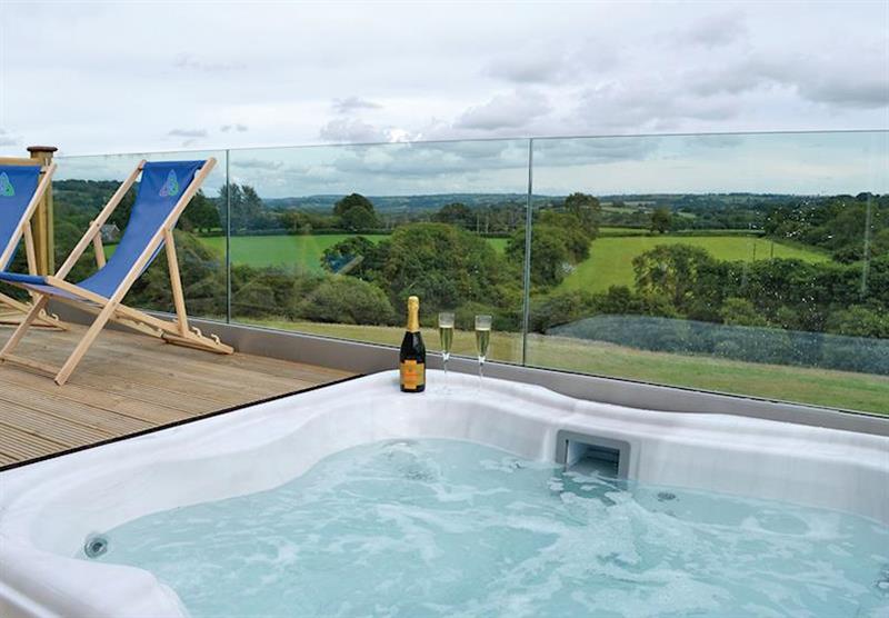 Hot tub on the terrace in Bluebell at Celtic Escapes in Narberth, South Wales