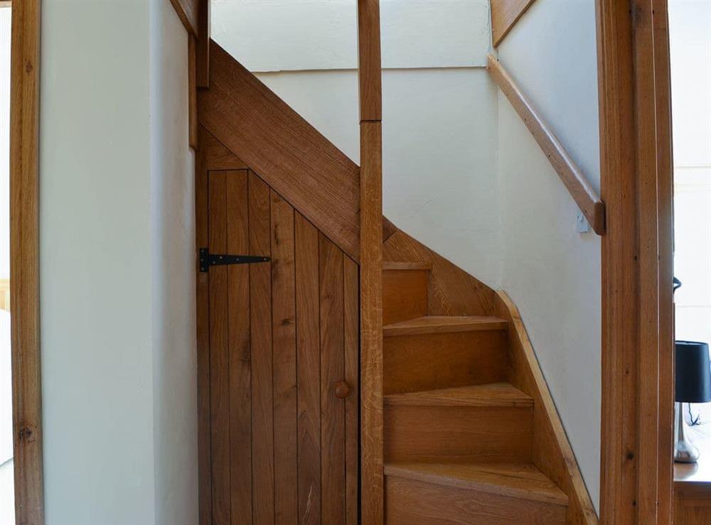 Narrow, partially open-sided stairs at Celyn in Montgomery, Powys