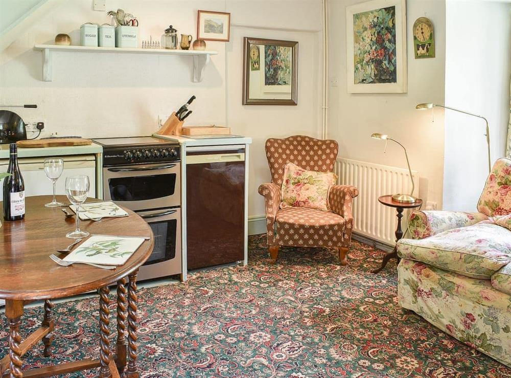 Quirky open plan living area at Cerne Abbey Cottage in Cerne Abbas, Dorset., Great Britain
