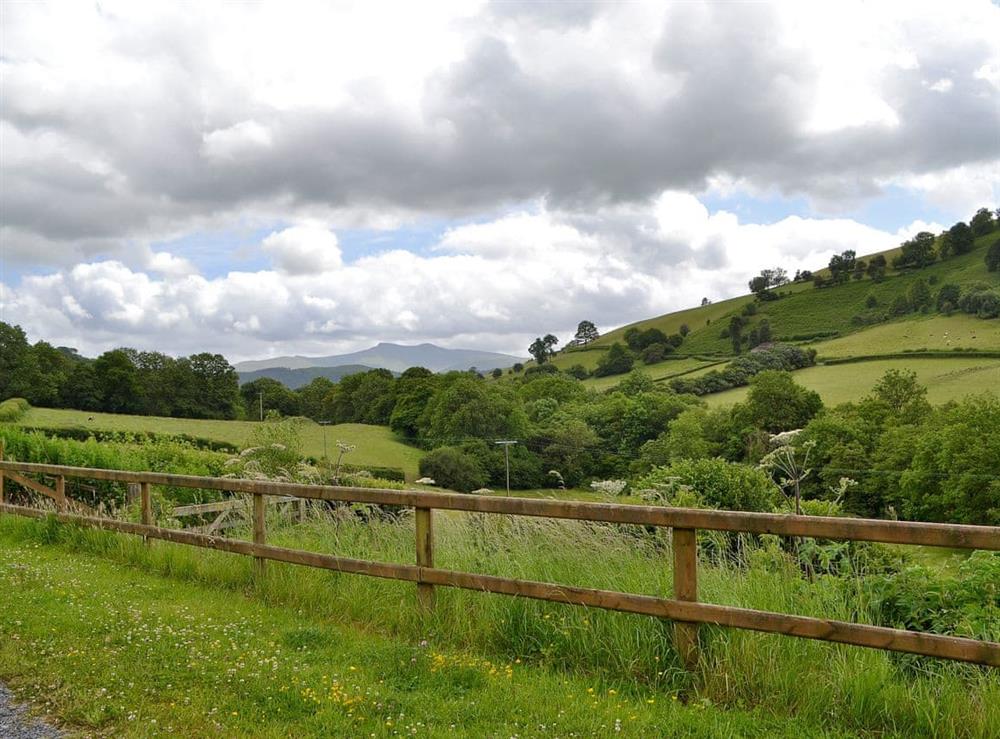 Spectacular view down the valley towards the Brecon Beacons at Chalgrove in Soar, near Brecon, Powys, Wales