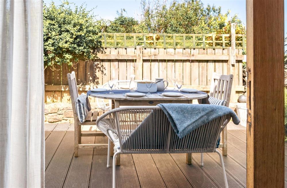 The patio with a dining table