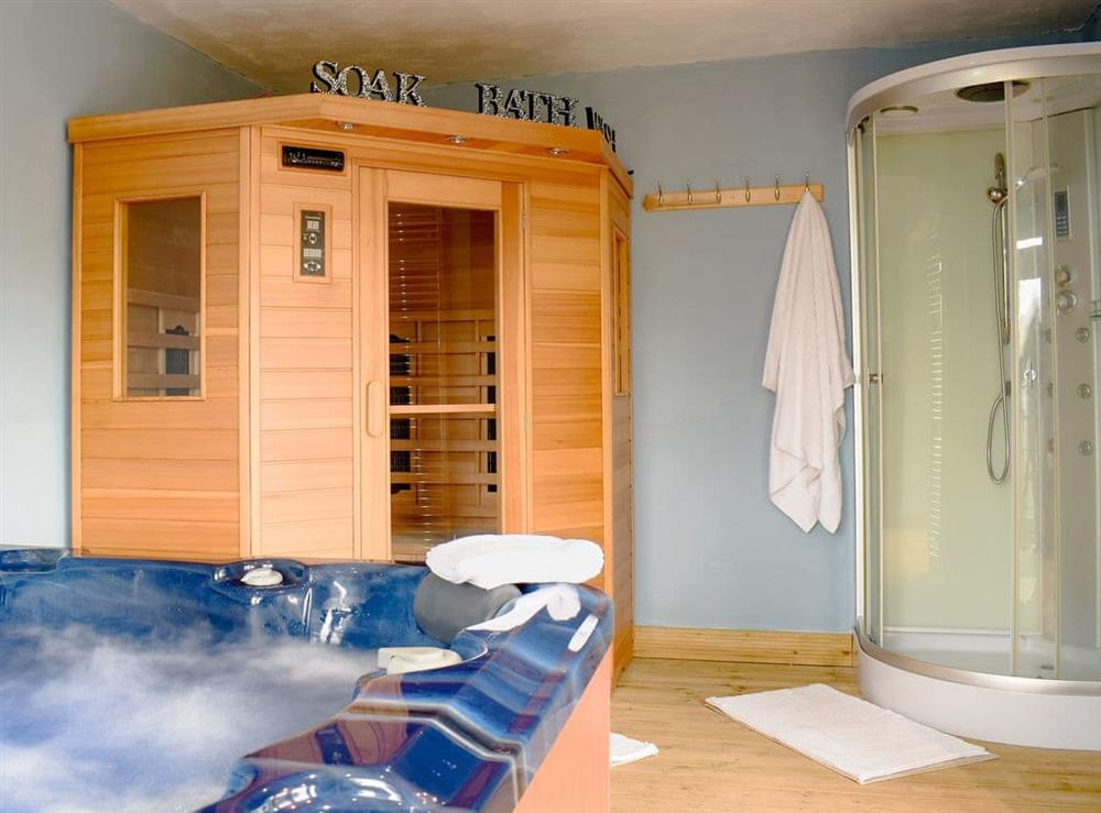 Relaxing sauna and hot tub at Chapel Hill Farm in Rawtenstall, Lancashire