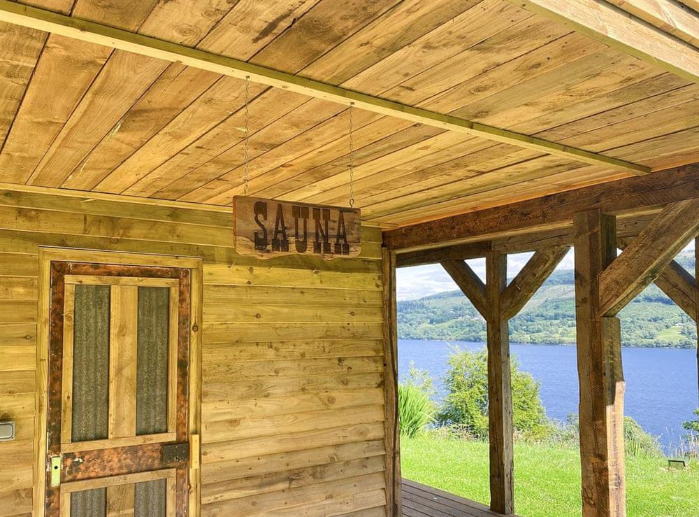 The sauna also has an outside deck to sunbathe whist enjoying the incredible views of the loch & the hills at Chapelburn in Fearnan, near Aberfeldy, Perthshire