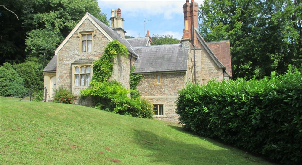 The pretty exterior of Chaplains Lodge, Wraxall, Somerset