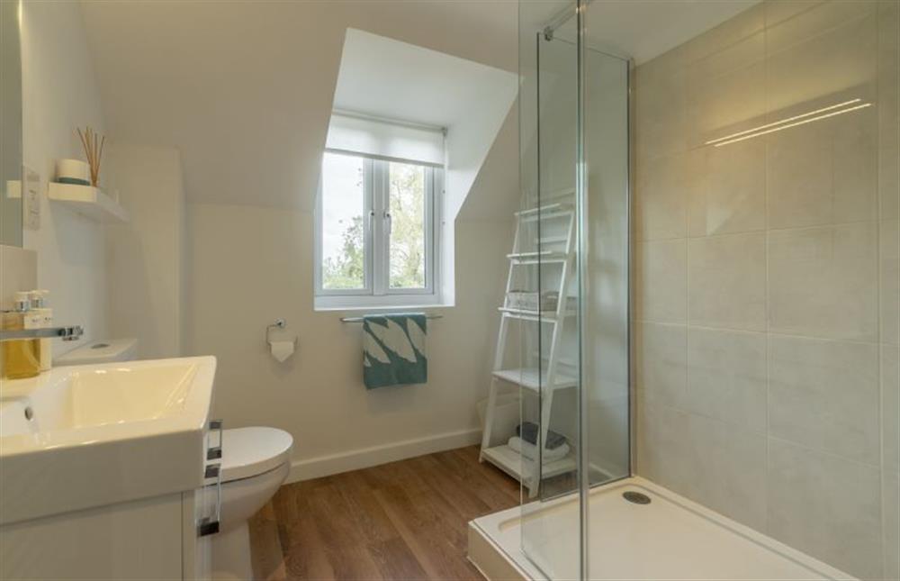 First floor: Family bathroom with walk-in rain forest shower (photo 2) at Cherry Tree Cottage, Great Bircham near Kings Lynn