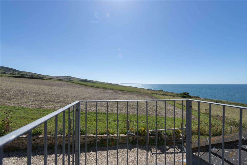 The view from the balcony out to sea and across to Abbotsbury at Chesil Watch, Abbotsbury