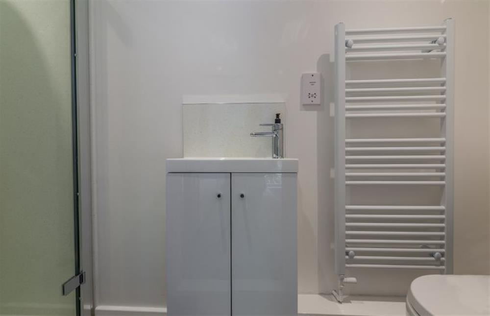 First floor: Bedroom two en-suite has a  digitally controlled shower at Chestnut Cottage, Thornham near Hunstanton